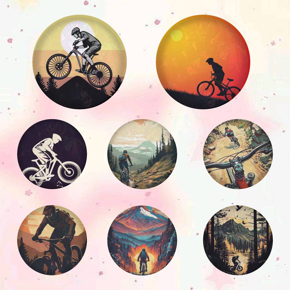 Mountain Biking Japan - จักรยานเสือภูเขา 75x75 25x25 มม. การ์ตูนเข็มกลัดกลมบนกระเป๋าเป้สะพายหลังเสื้ออุปกรณ์เสริมเครื่องประดับตราของขวัญสำหรับเพื่อน