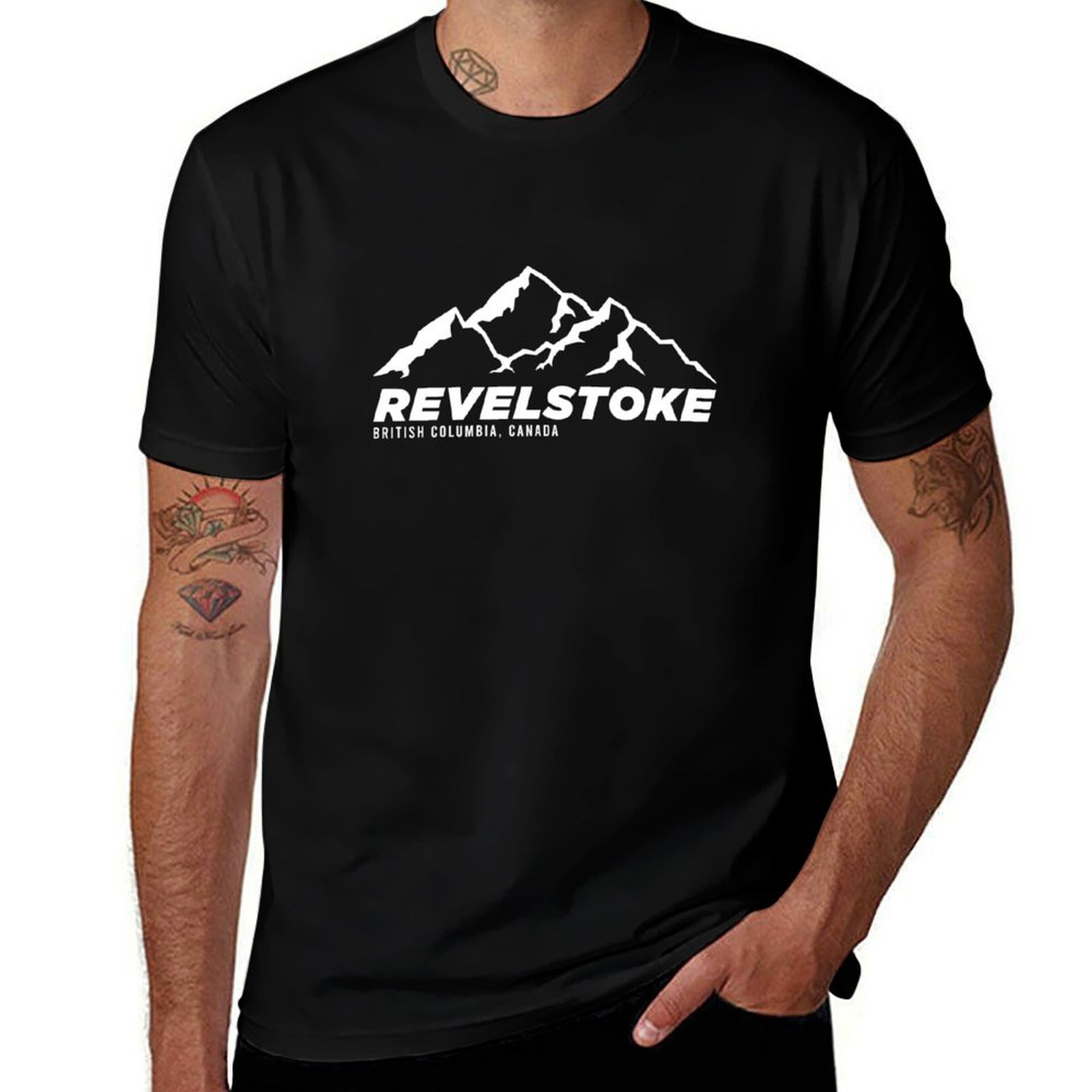 Mountain Biking Revelstoke - เสื้อยืดลายพิมพ์ลำลอง Ski Revelstoke B.C Canada สวรรค์แห่งการเล่นสกีและปั่นจักรยานบนภูเขา