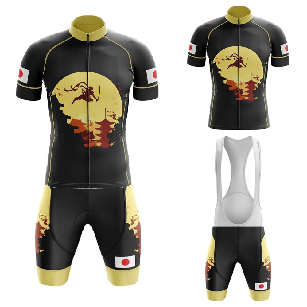 Mountain Biking Japan - ชุดเสื้อเจอร์ซีย์ปั่นจักรยานญี่ปุ่นสำหรับผู้ชาย แขนสั้น ชุดปั่นจักรยานเสือภูเขา กางเกงขาสั้นแบบมีสายรัดเอว พร้อมแผ่นเจลระบายอากาศ